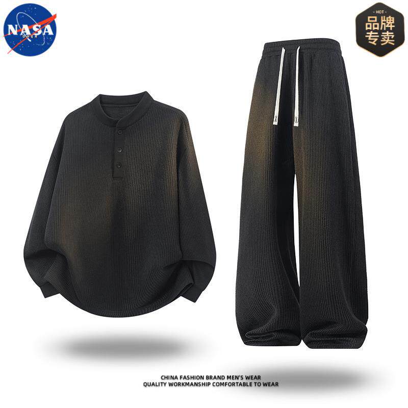 NASA联名品牌高端轻奢亨利领休闲卫衣套装男士春秋季高质量两件套