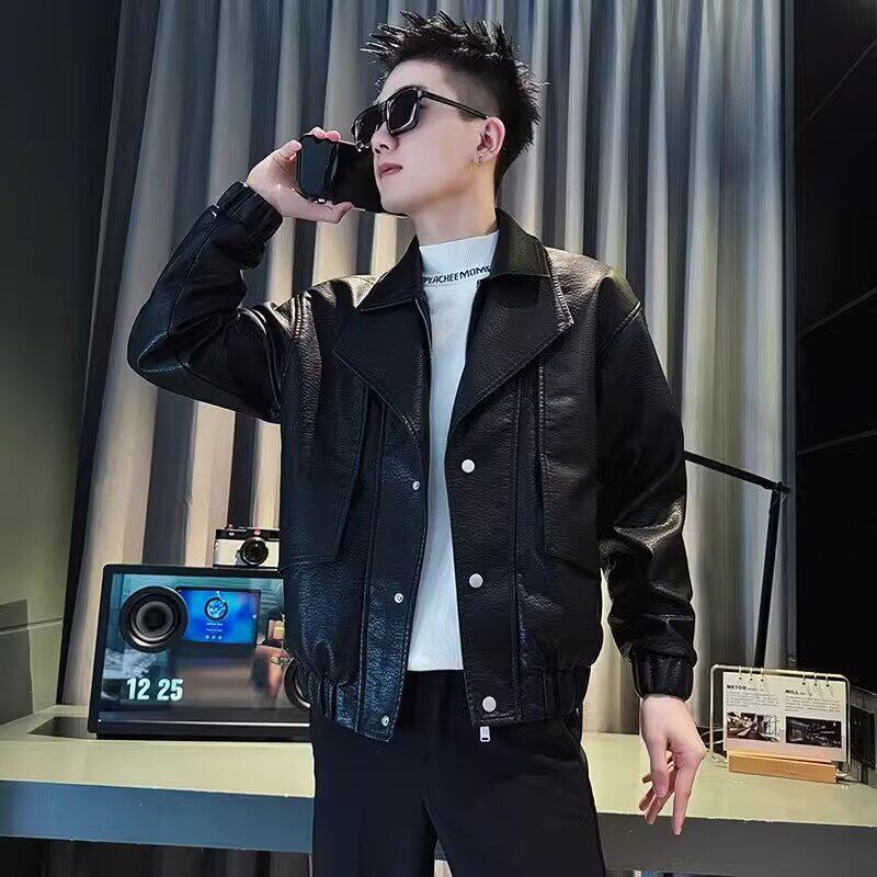 痞帅风皮衣男款韩版大翻领夹克2025新款爆款春秋装感潮牌外套