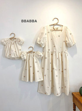 BBA韩版刺绣哈衣裙子母女女宝宝