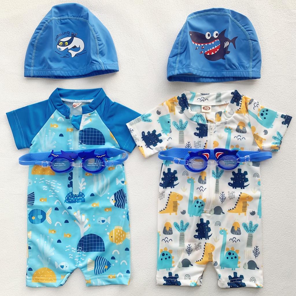 夏季新款宝宝游泳衣连体平角海边沙滩泳裤小男童一体速干防晒泳装