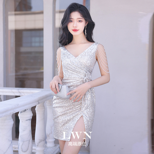 洋装小礼服裙2025新款法式轻奢小众高端流苏亮片短款名媛晚礼服女