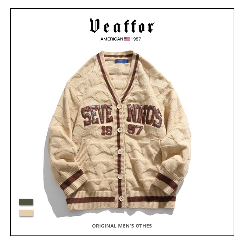 美式潮牌学院风针织开衫Veaffor