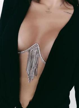 夜店性感满钻流苏身体链欧美风礼服西装胸托U形时尚个性潮饰品女