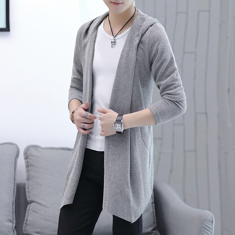 2021新款男士风衣中长款韩版潮流披风男装针织开衫外套春秋季大衣