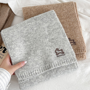 可爱小兔子纯色围巾女冬季韩版百搭日系简约加厚保暖针织毛线围脖