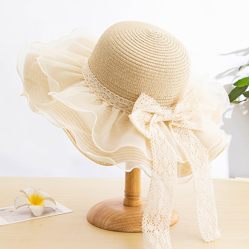 蕾丝仙女风拍照帽子可折叠草帽