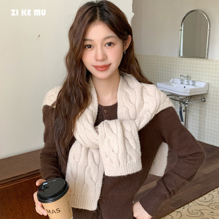 披肩女秋冬季2025新款针织麻花韩版百搭保暖外搭慵懒风氛围感围脖