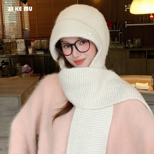 巴拉克拉法帽女冬季针织围巾一体两用加厚保暖防寒韩版百搭毛线帽