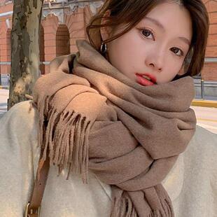 姿可慕仿羊绒围巾女冬季2024新款韩版百搭高级感纯色加厚围脖披肩