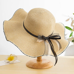 亲子款沙滩帽女夏季防晒太阳帽女童优雅法式帽子女宝海边出游草帽