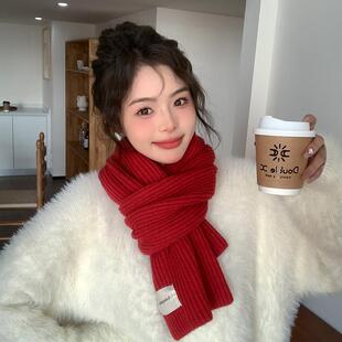 针织毛线围巾女冬季韩版百搭2024新款高级感学院风纯色保暖短围脖