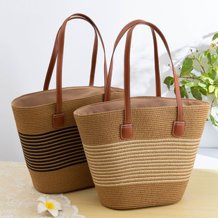 草编包包女新款大容量时尚单肩水桶包休闲百搭编织通勤包托特包