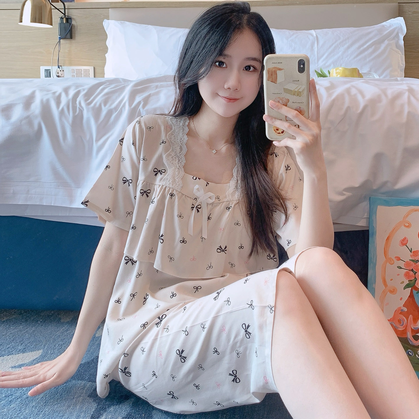 棉绸睡衣女防凸点可外穿短袖春夏