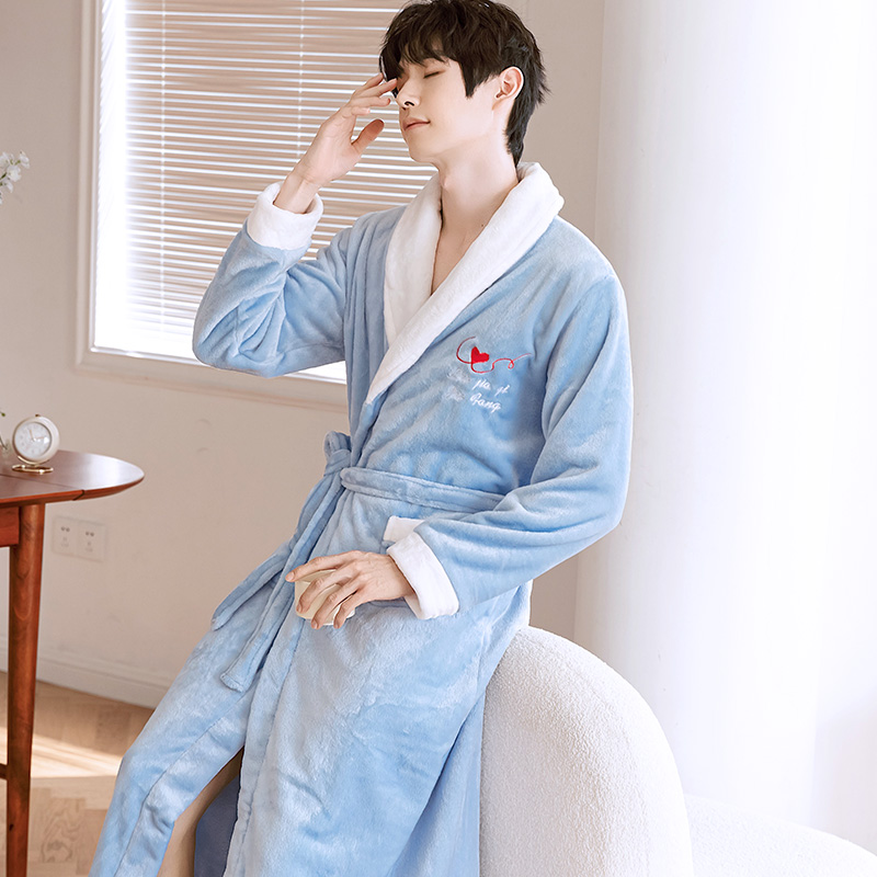 加厚睡袍男珊瑚绒浴袍加绒晨袍