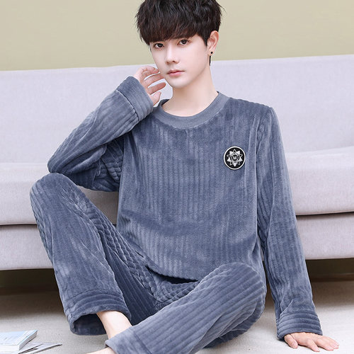 珊瑚绒男秋冬季套头睡衣