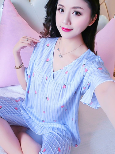 Тонкая пижама, комплект, короткий рукав, в корейском стиле, большой размер