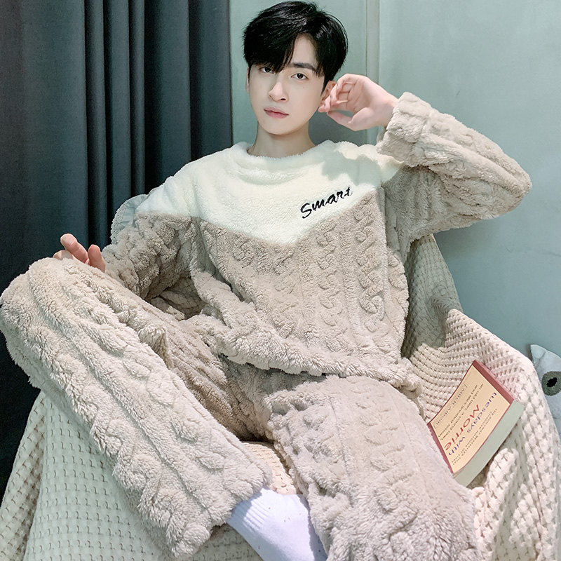 秋冬季珊瑚绒睡衣男士