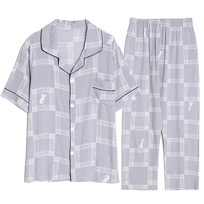 好得西夏季棉绸睡衣套装男男粘纤