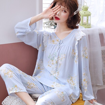 棉绸睡衣女春秋季长袖绵绸套装夏款大码夏天家居服薄款2026年新款