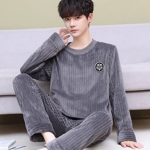 Мужская коралловая бархатная демисезонная пижама, флисовый фланелевый демисезонный комплект