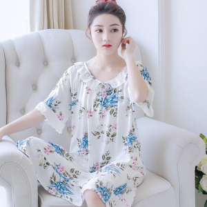 棉绸睡衣女士夏季大码绵绸短袖睡裙夏天薄款性感家居服2021年新款