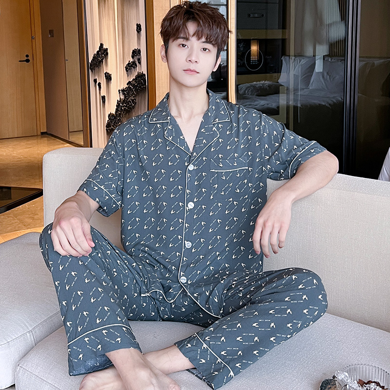 好得西男人造棉绸睡衣开衫长袖
