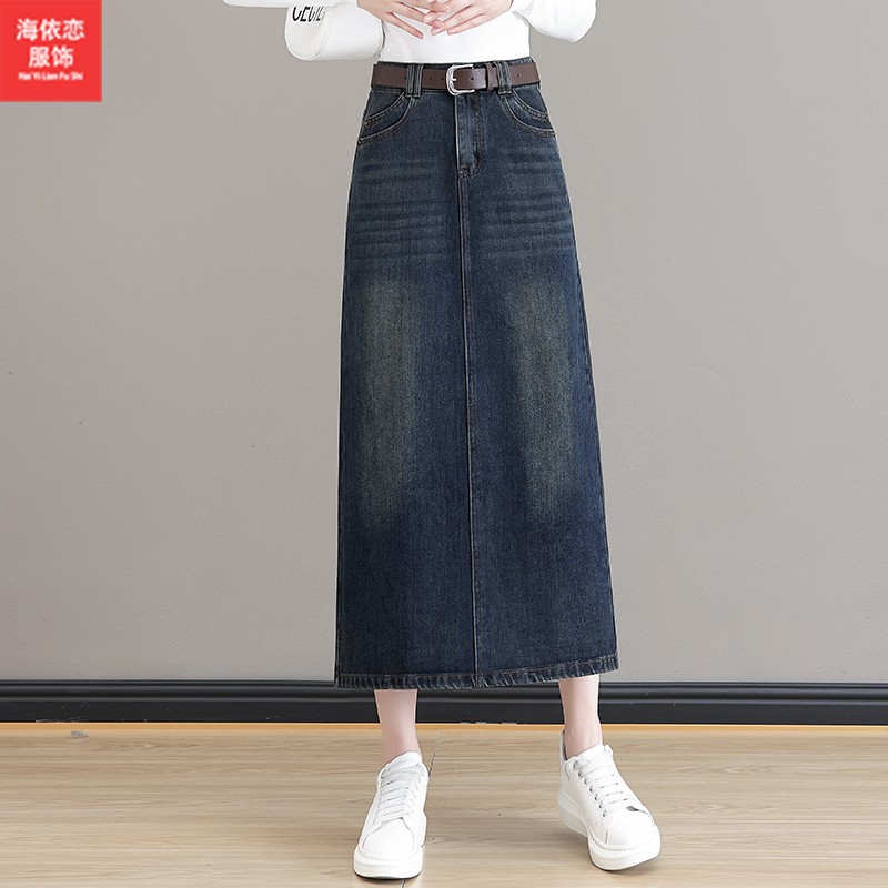 复古蓝牛仔半身裙女新款高腰