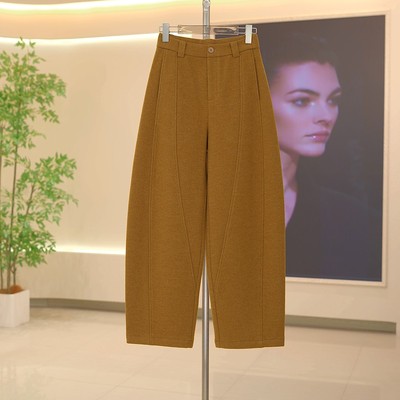 羊毛呢加绒加厚高腰窄版弯刀裤