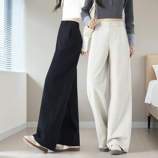高级感宽松休闲阔腿香蕉裤 藏青色高腰弯刀西装 新款 女2026春季 子 裤