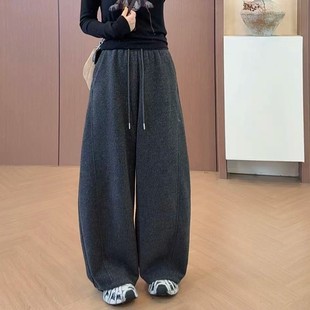 子 保暖羊绒加厚阔腿裤 宽松羊毛呢加绒休闲弯刀裤 女秋冬2025年新款