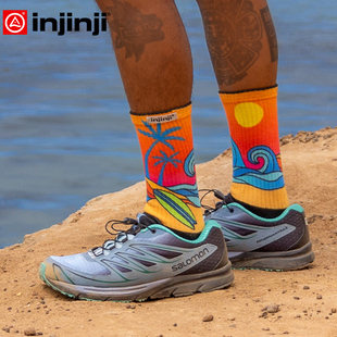 injinji25年印花长筒五指袜加厚coolmax户外登山徒步马拉松跑步袜