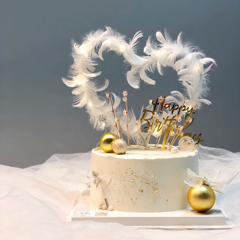 天使翅膀羽毛装饰10个装唯美羽毛蛋糕插件插旗彩灯仙女生蛋糕女神