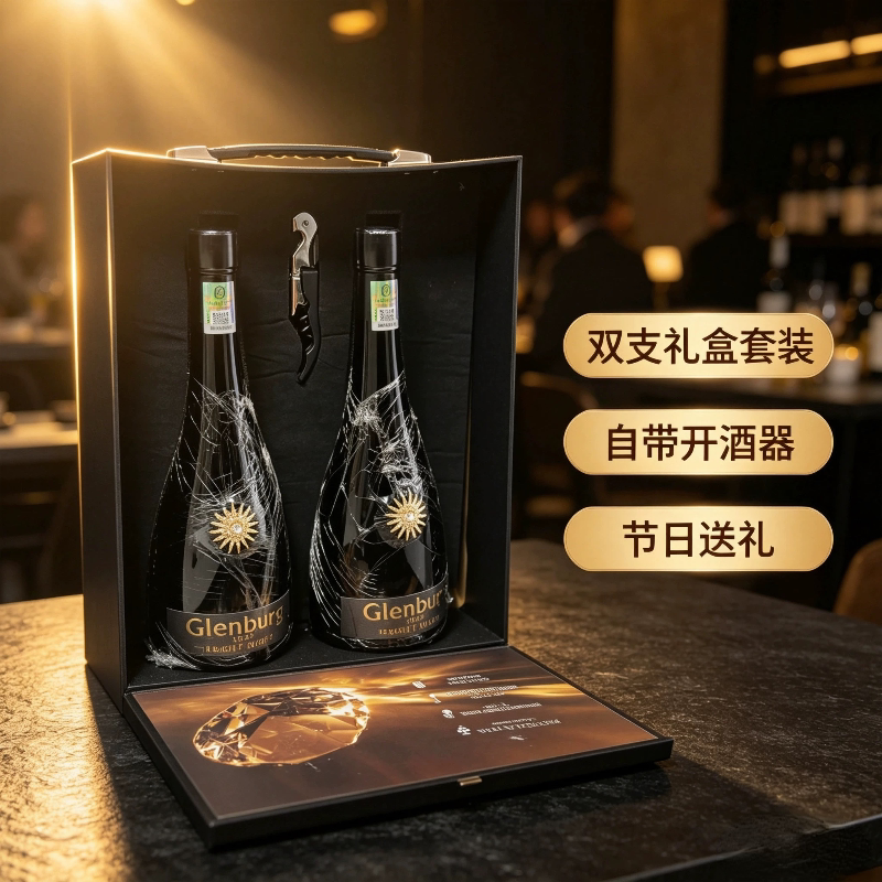 格伦堡璀璨之夜干红葡萄酒 双支礼盒装 750ml×2瓶 送礼带开酒器