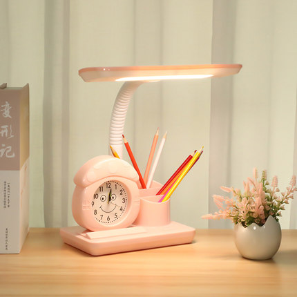 LED台灯书桌学生儿童闹钟保视力卧室宿舍充电插电卡通床头写字灯