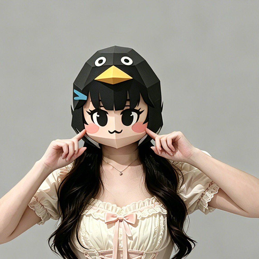 咕嘎头套可爱女孩二次元萌系造型漫展cos头饰大头娃娃企鹅面具女