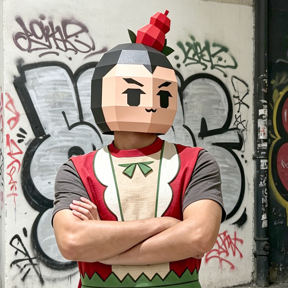 国风纸艺葫芦娃头套男立体几何成人面具佩戴舒适节日聚会拍照神器