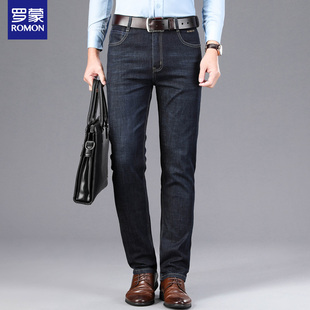 罗蒙牛仔裤男2025秋冬新款中年弹力商务直筒宽松加绒加厚休闲长裤