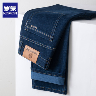 罗蒙牛仔裤男士秋冬新款宽松直筒中年商务男装休闲高腰加绒长裤子