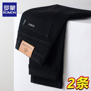 罗蒙秋冬加绒牛仔裤男直筒宽松商务休闲加绒加厚保暖中年父亲长裤