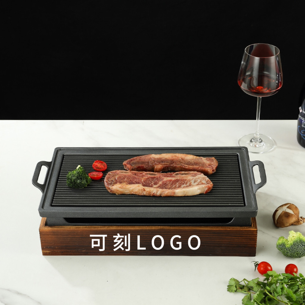 商用韩式大号烤肉炉不粘烤肉盘酒精加热长方形烤盘铝合金烧牛排炉