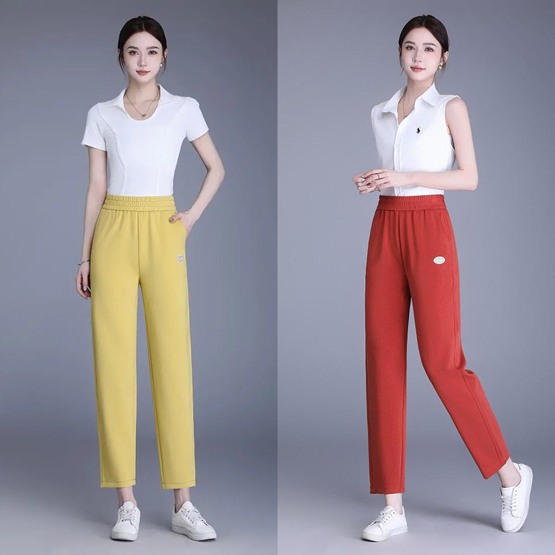 卡里卡女裤6675休闲裤春夏薄款高腰显瘦小脚哈伦九分铜氨丝萝卜裤