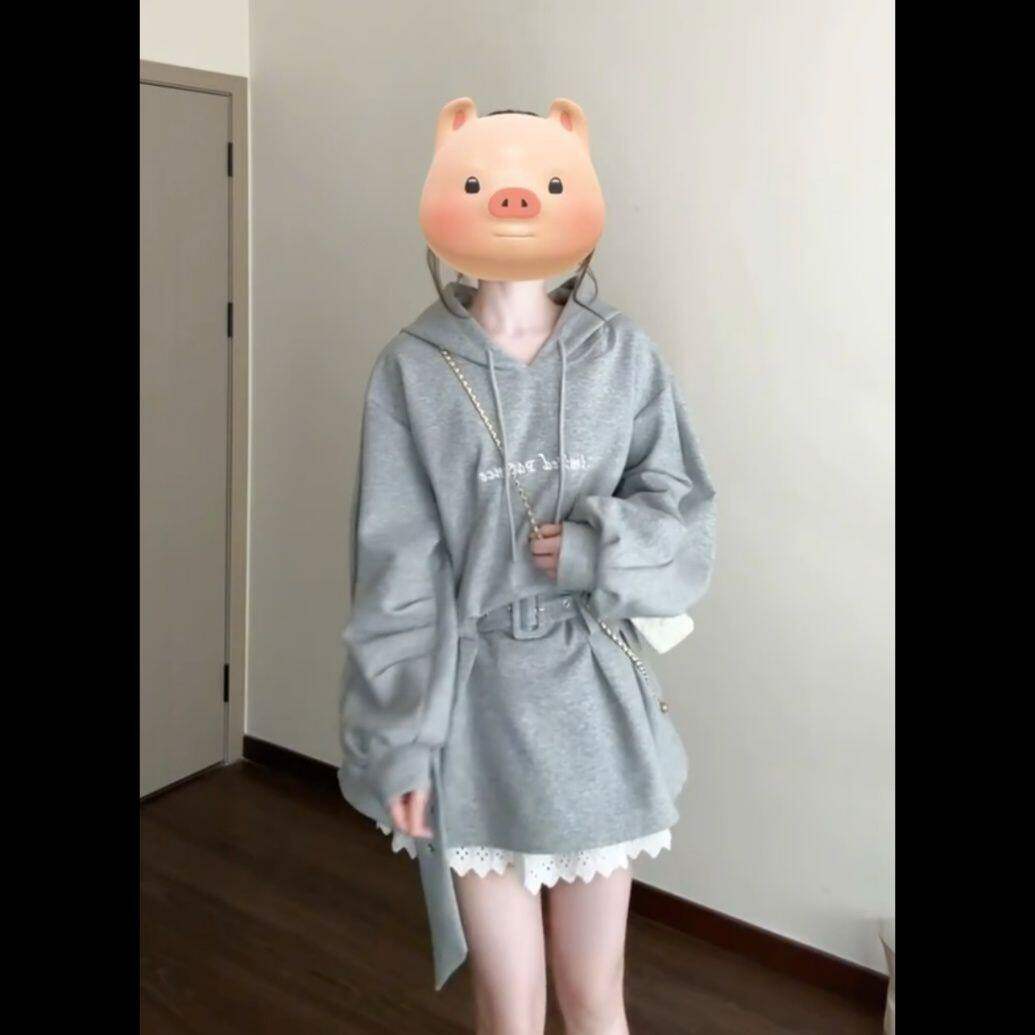 灰色卫衣连衣裙子早秋季内搭高级感收腰短裙