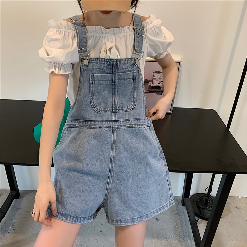 Summer new style leisure pants women's loose High Waist Wide Leg one-piece shorts big pocket age reduction