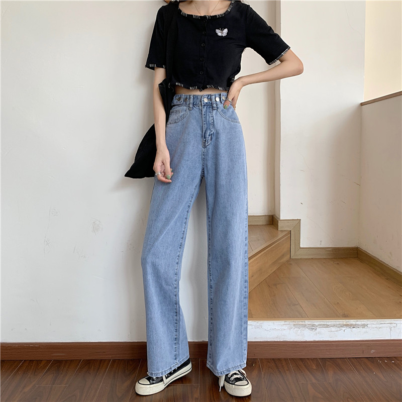 Loose jeans women's wide leg straight tube summer thin high waist slim versatile drop down pants