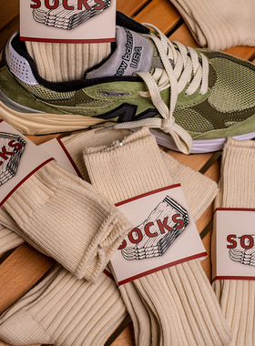 日系复古精梳棉男女纯色粗线双针美式长筒运动袜子中筒堆叠中筒袜