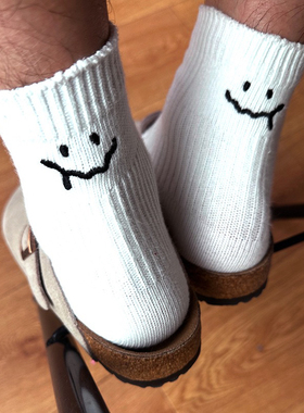 春夏多巴胺简约纯色日系休闲运动袜溶解笑脸粗针多色短款棉袜