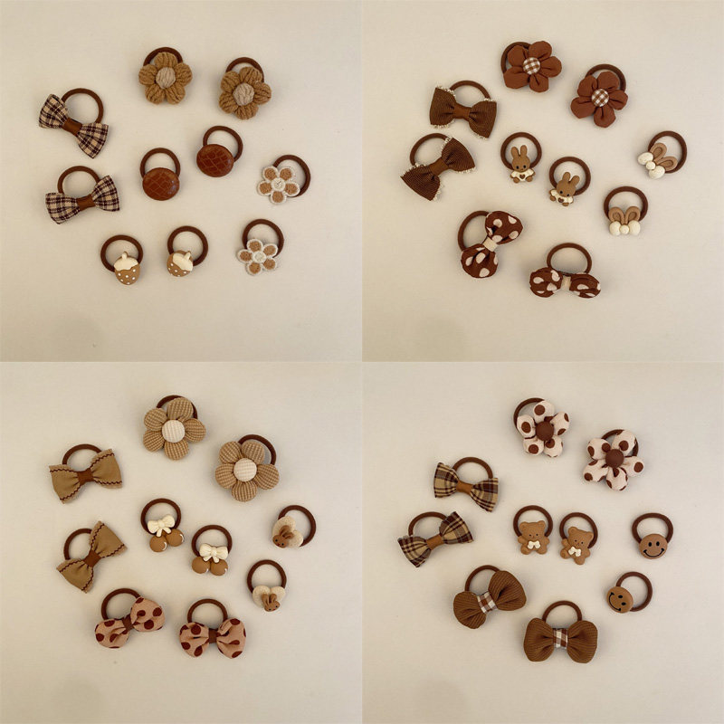 10根奶茶色宝宝皮筋头绳不伤发儿童拇指发圈可爱蝴蝶结扎啾啾发绳