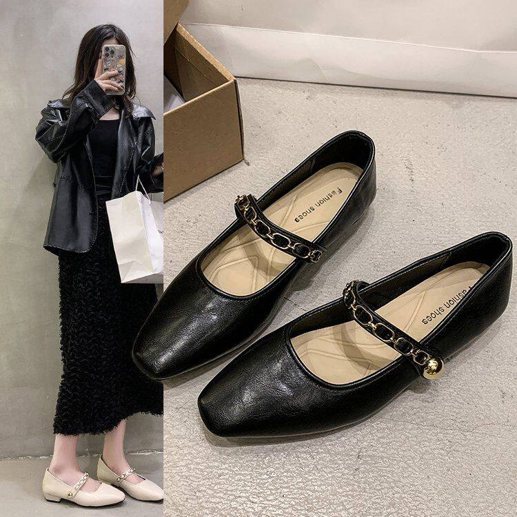 紅啨廷真皮复古方头小皮鞋女2026春秋新款百搭玛丽珍鞋法式单鞋女