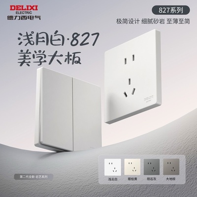 德力西白色磨砂哑光面板五孔多控暗装双开16A大功率827开关插座