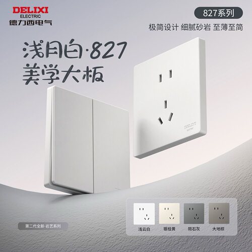 德力西白色磨砂哑光面板五孔多控暗装双开16A大功率827开关插座